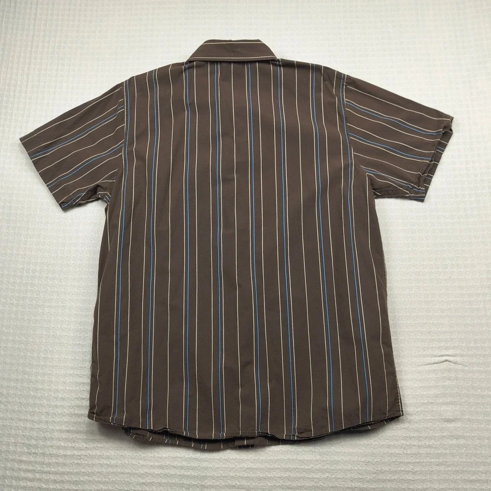 The North Face Tekware Mens XL Brown Blue Striped Short Sleeve Button Down Shirt